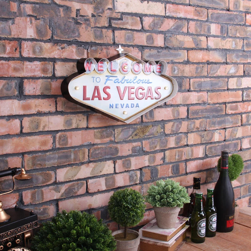 Bring Vegas Home: Vintage Las Vegas Welcome Neon Sign - Illuminated Hanging Metal Decor for Bar, Pub, Cafe, and Home - Man Gifts Shop