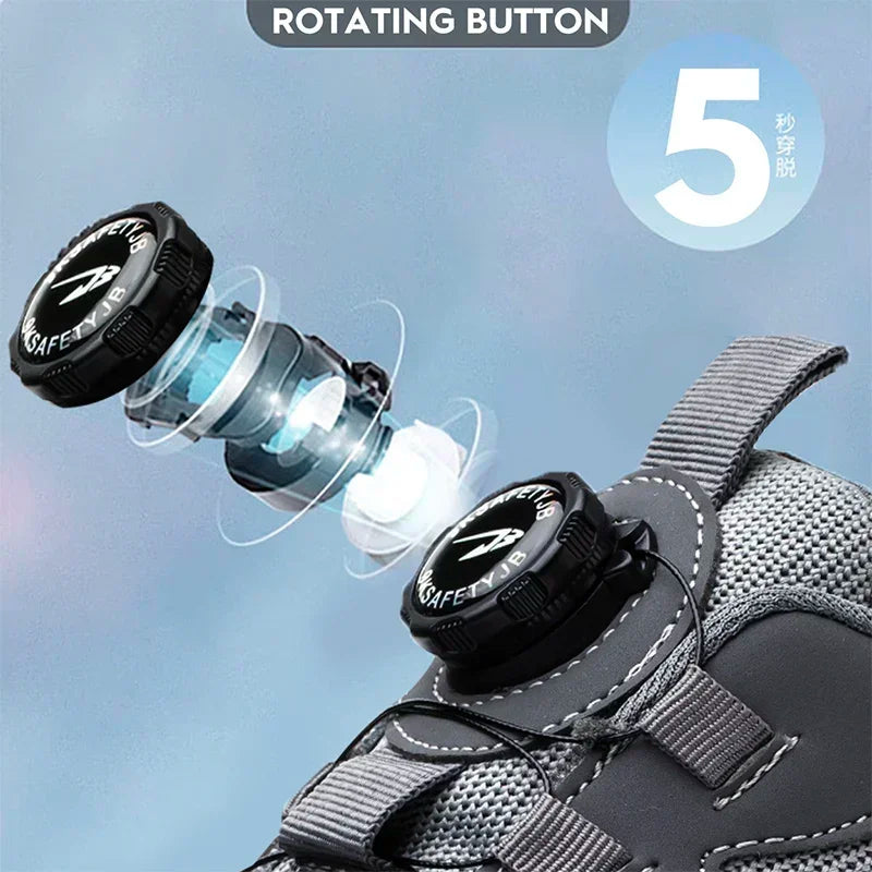 Rotating Button Safety Shoes for Men – Anti-Smash, Anti-Puncture, and Protective Work Boots