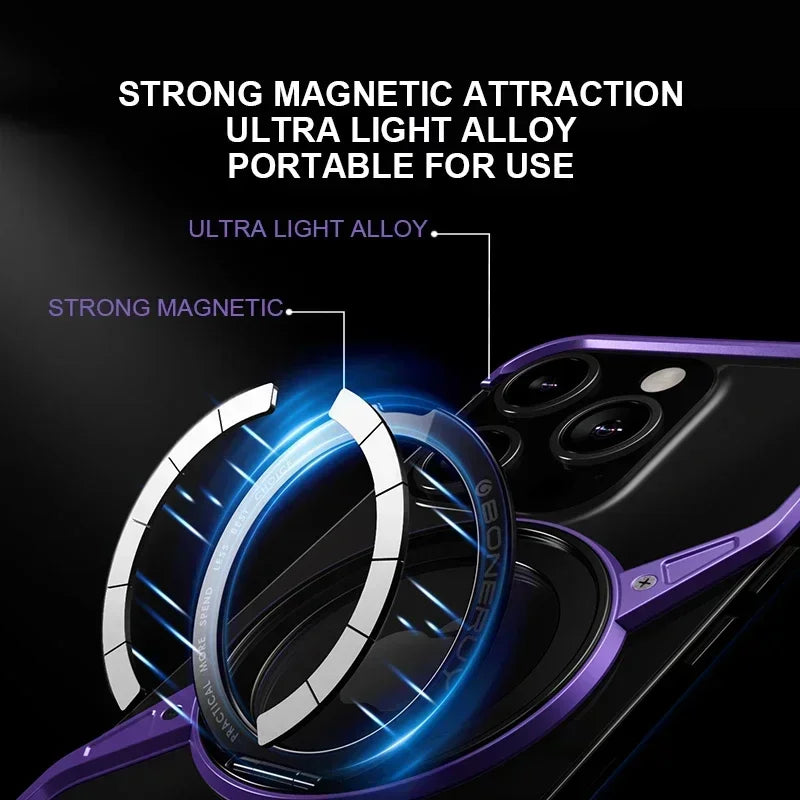 Luxury S-Shaped MagSafe Magnetic Stand Case - Aluminum Alloy Frameless Bumper for iPhone 14/15/16 Pro Max