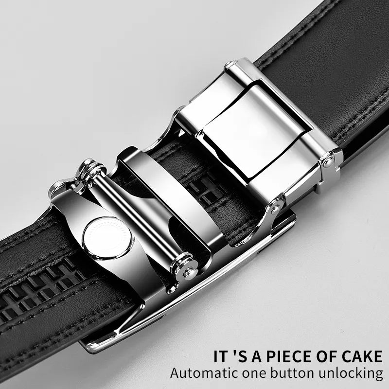 MGS Men's Luxury Leather Belt: Genuine, Stylish, with Automatic Metal Buckle - Man Gifts Shop