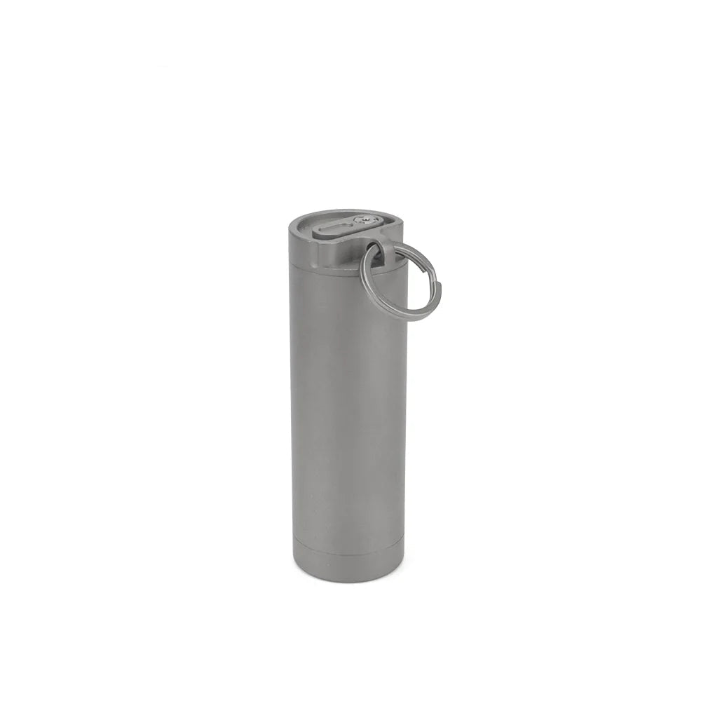 Gray cylindrical power bank with keychain ring on a white background, featuring the brand 'Advance'.