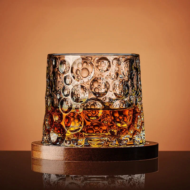 Crystal Base Tumbler: MGS Rotating Whiskey Glass - Elegant Drinkware for Home and Bar - Man Gifts Shop