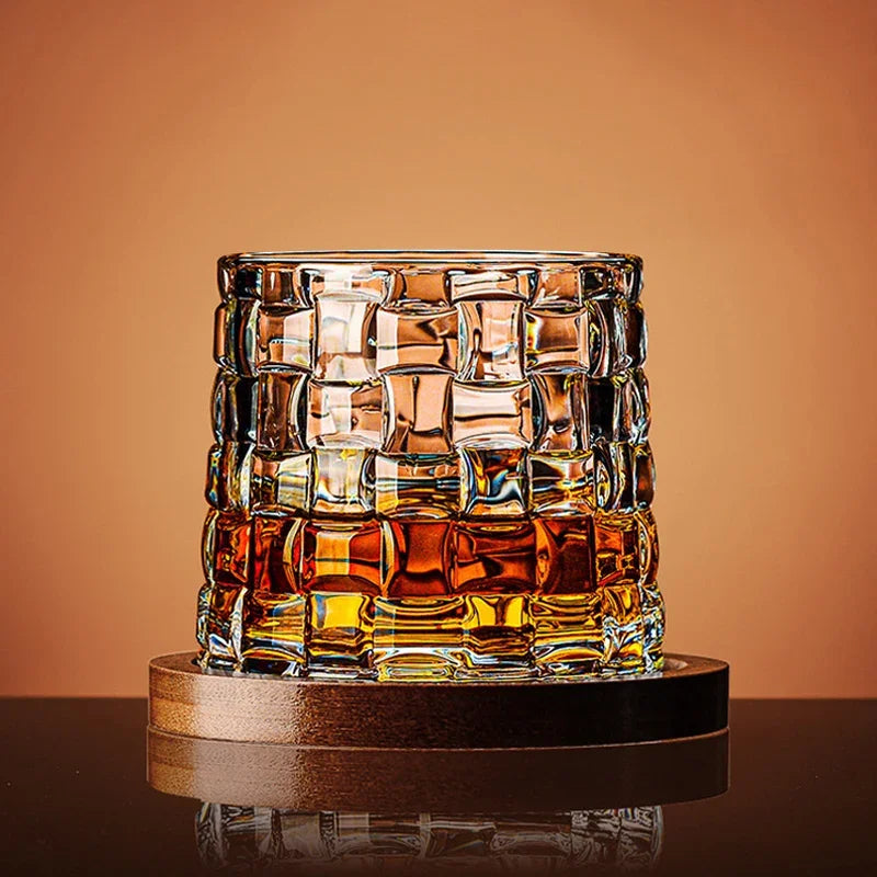 Crystal Base Tumbler: MGS Rotating Whiskey Glass - Elegant Drinkware for Home and Bar - Man Gifts Shop