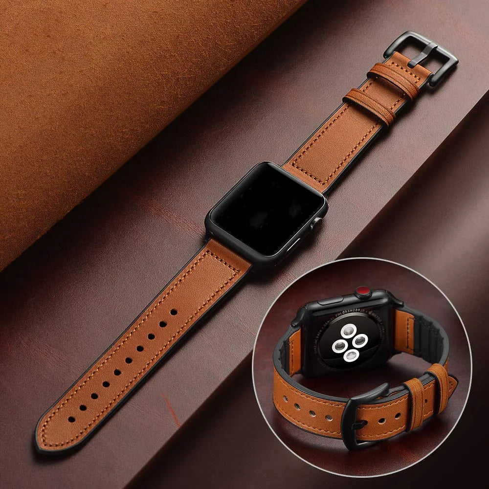 Hybrid Leather & Silicone Strap for Apple Watch – Stylish, Durable & Sweatproof