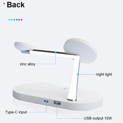 3-in-1 Magnetic Wireless Charger Stand for iPhone 12-15, Apple Watch 5-9, AirPods Pro – Fast Charging Station with LED Light