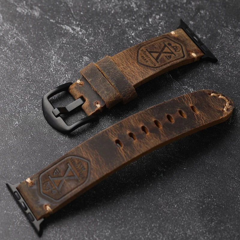 Handmade Genuine Leather Cowhide Apple Watch Watchband - Man Gifts Shop