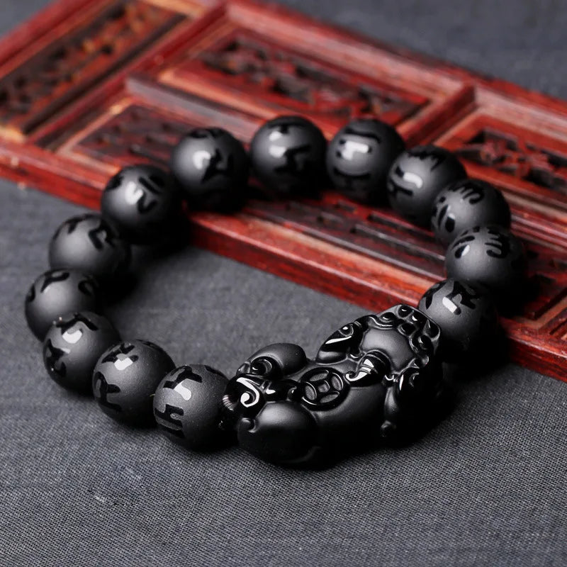 MGS Natural Obsidian Fengshui Pixiu Beaded Bracelet for Men