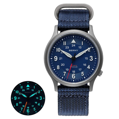 BERNY Men's Titanium Pilot Watch – Classic Field Quartz Wristwatch with Super Luminous Dial, Sapphire Crystal, 5ATM Water Resistant