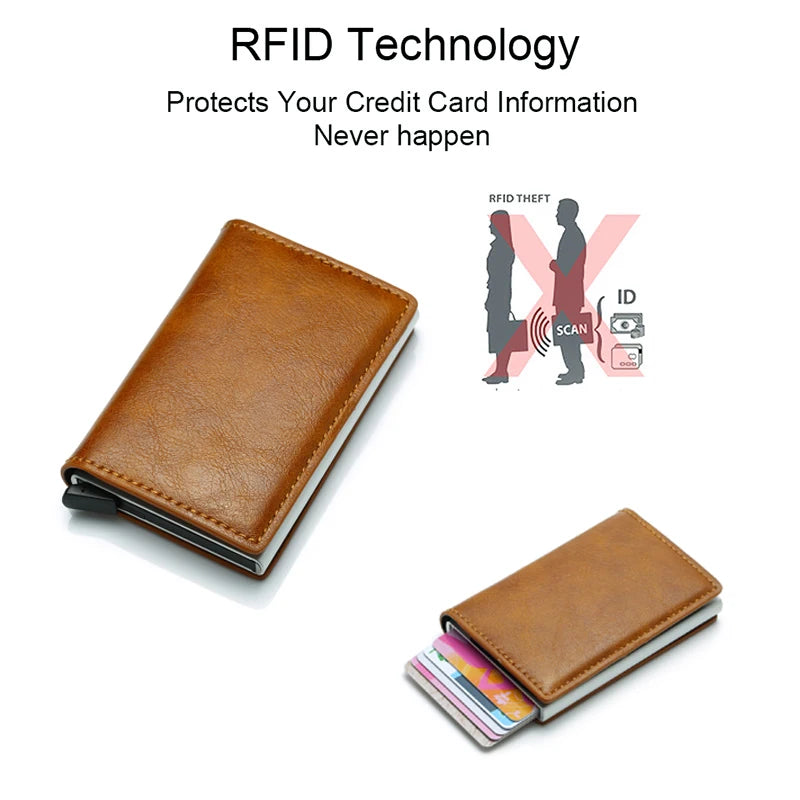 Carbon Fiber Pattern Slim Aluminum ID Credit Card Holder Automatic Pop up RFID Block Men Wallet