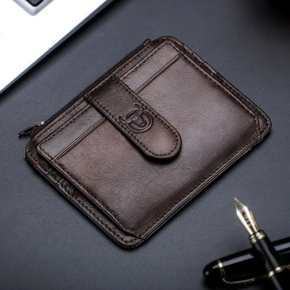 Original Bullcaptain Slim Genuine Leather RFID Card Holder with Zipper for Men