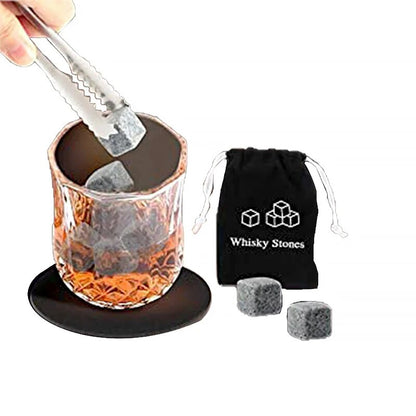 Whiskey Glass Set with 6 Pcs Whiskey Bourbon Chilling Stones in Wooden Box - Man Gifts Shop