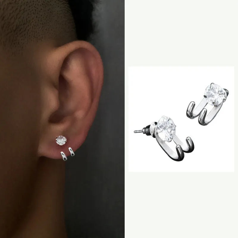 MGS Simple Zircon Stud Hook Shape Earrings - Man Gifts Shop