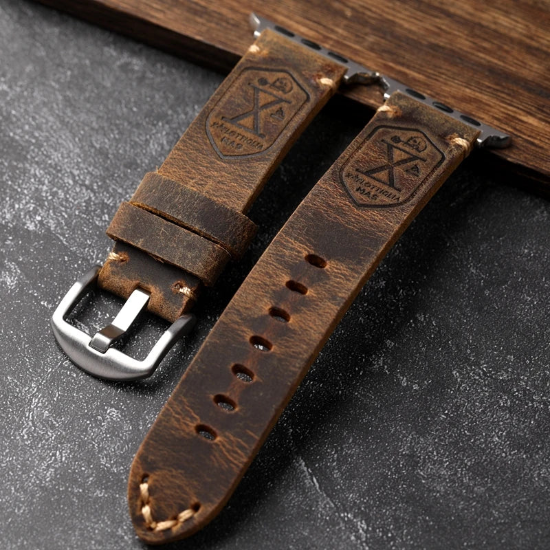 Handmade Genuine Leather Cowhide Apple Watch Watchband - Man Gifts Shop