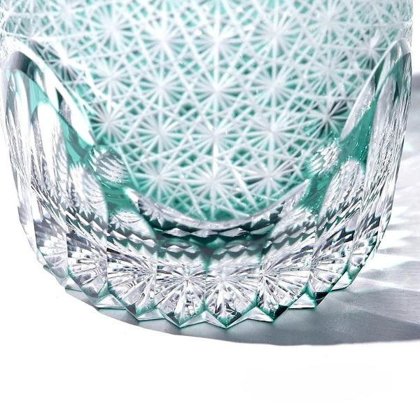 MGS Japan Edo Kiriko Whiskey Rock Hand Cut Chrysanthemum Pattern Glass