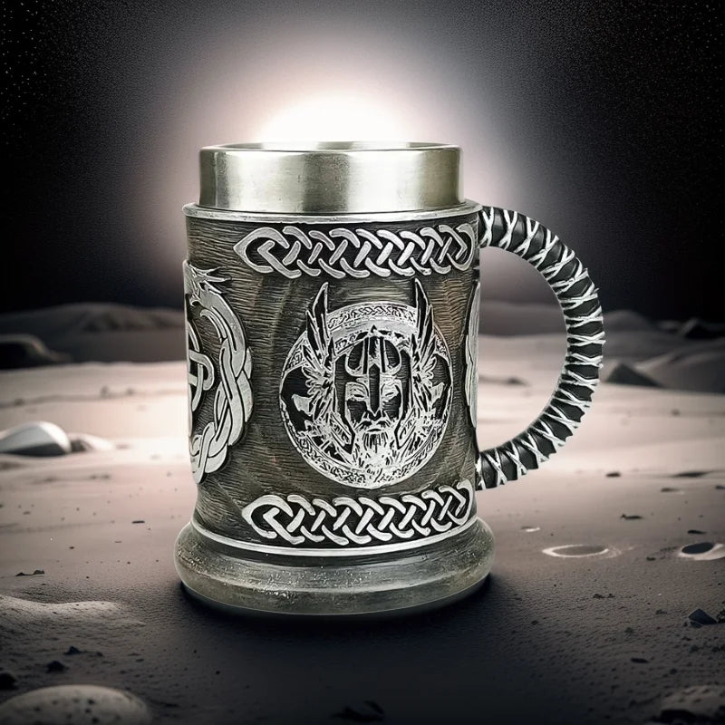 Embrace the Spirit of Odin: New German Bucket Beer Mug - A Vintage Stainless Steel Tribute to Medieval Nordic Mythology