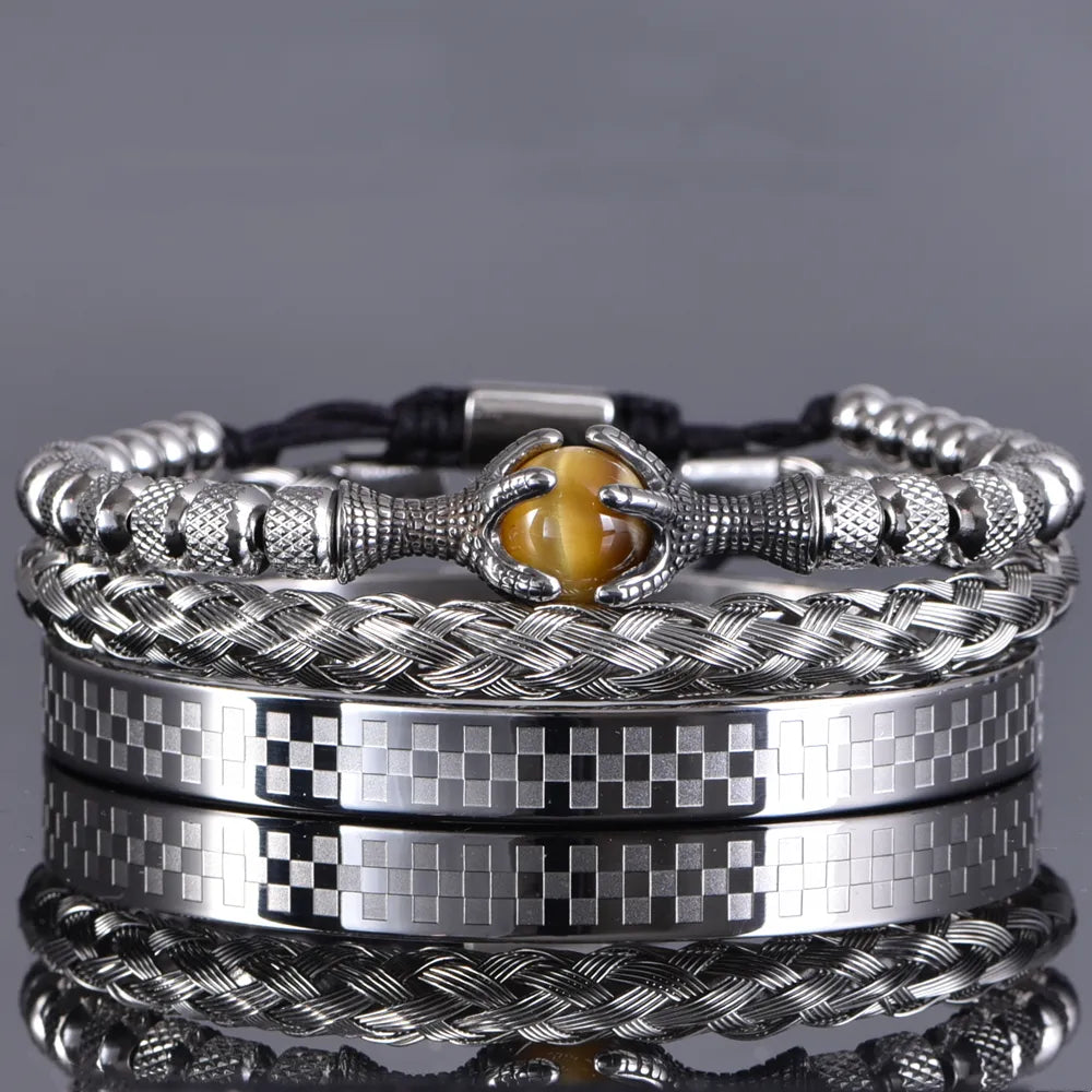 Stainless Steel Eagle Bracelet Set with Tiger Eye Stones - Handmade Luxury Gift for Men - Man Gifts Shop