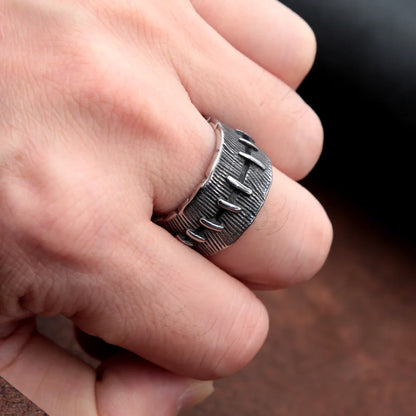 Unleash Bold Style: MGS Creative Chimeric Suture Stainless Steel Ring – Punk Biker Vibes for Men and Women, Vintage Gothic Jewelry Sizes 7 to 15 - Man Gifts Shop