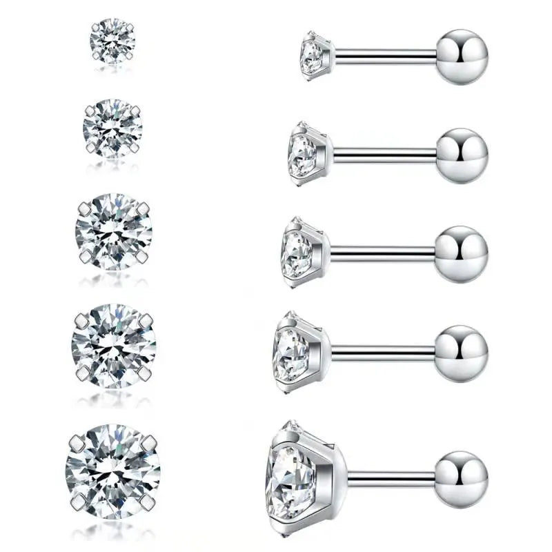 MGS 1 Pair Classic Stainless Steel Stud CZ Zircon Surgical Steel Earrings CZ Zircon Surgical Steel - Man Gifts Shop