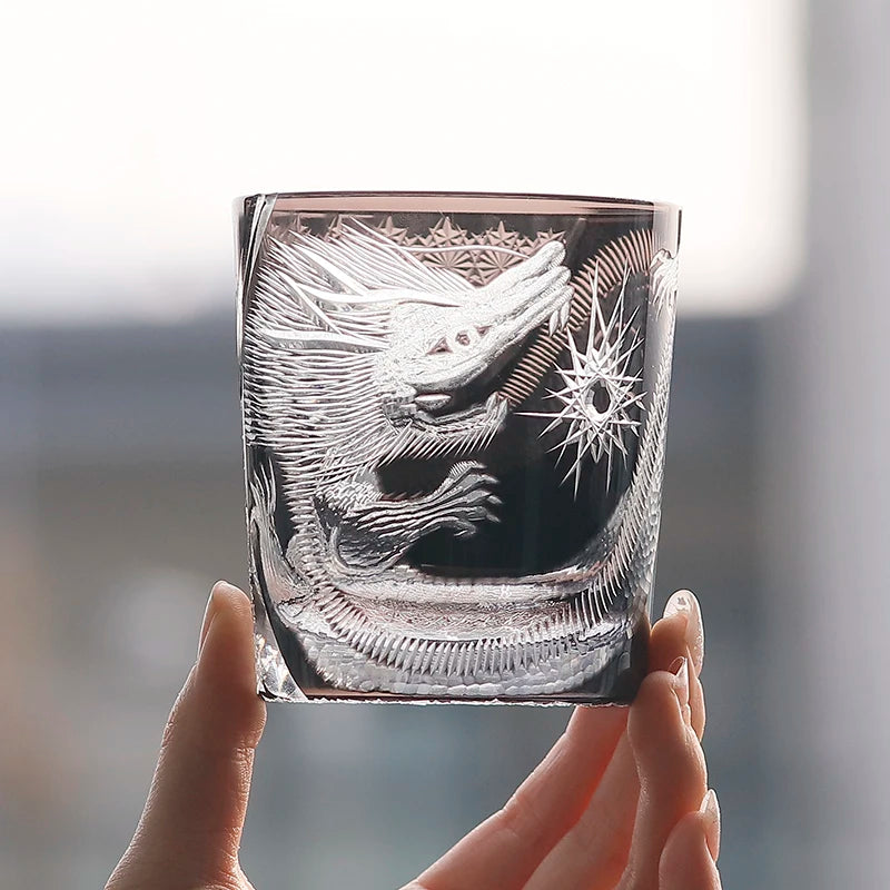 MGS Hand Cut Dragon Patterns Edo Kiriko Crystal Whisky Glass with Gift Box 300ml