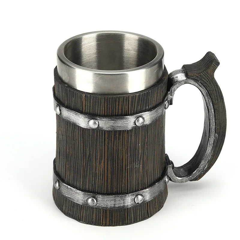 Retro Wooden Beer Mug & Wine Cup: Personalized, Large Capacity with Stainless Steel