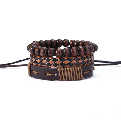 3-4pcs Vintage Leather Bracelet Set for Men – Tree of Life & Beaded Wrap Bangles