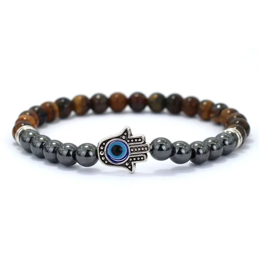🧿 Handmade Evil Eye & Hematite Bracelet – Inner Strength Meets Style