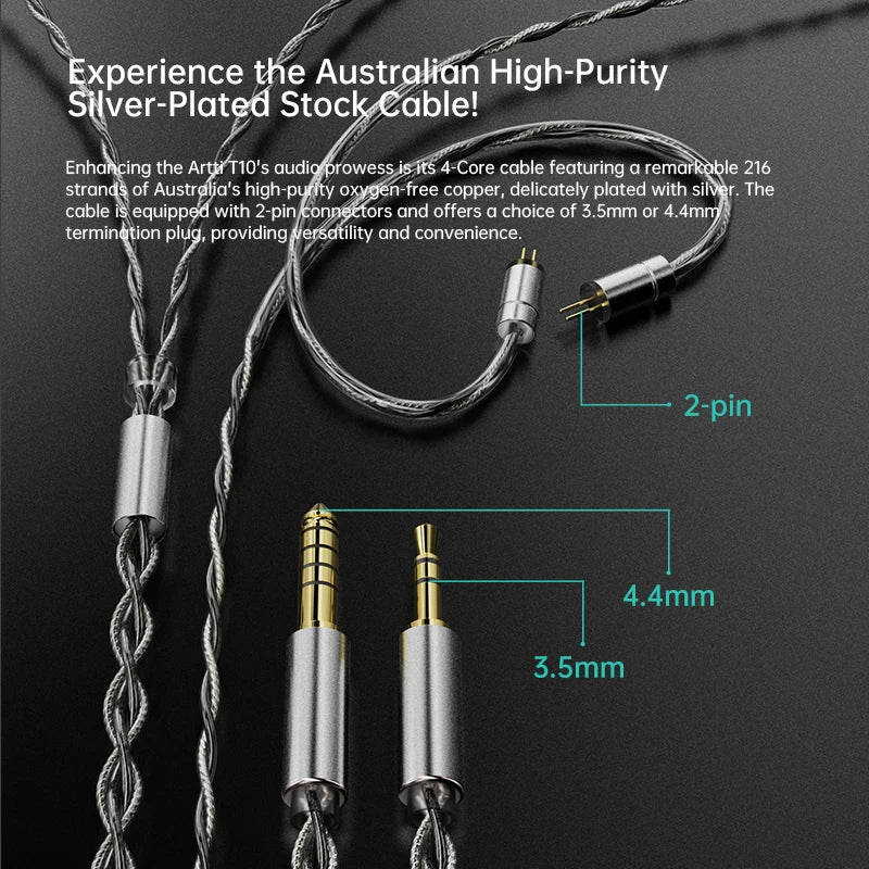 ARTTI T10 In-Ear HiFi Earphones Wired IEMs Monitors 14.2mm Planar Driver Textured Bass 0.78mm 2pin & 3.5MM/4.4MM Connector