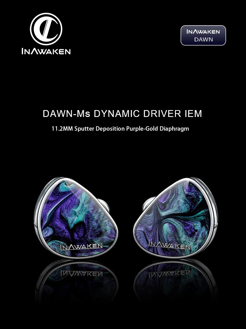 INAWAKEN DAWN Ms Purple-Gold Diaphragm Dynamic Driver IEM Headphones with OFC Shielded Cable