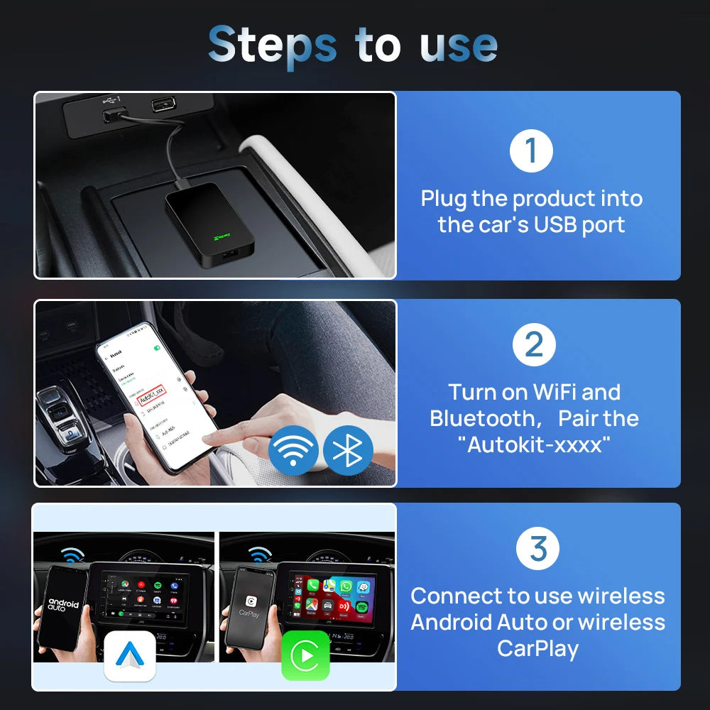 Original CarlinKit 5.0 Wireless CarPlay & Android Auto Adapter | Dual-Band WiFi, Auto Connect, Plug & Play