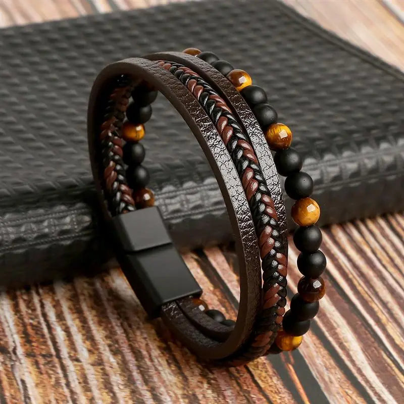 MGS Classic Men's Leather Bracelet New Style Hand-woven Multi-layer Jewelry - Man Gifts Shop