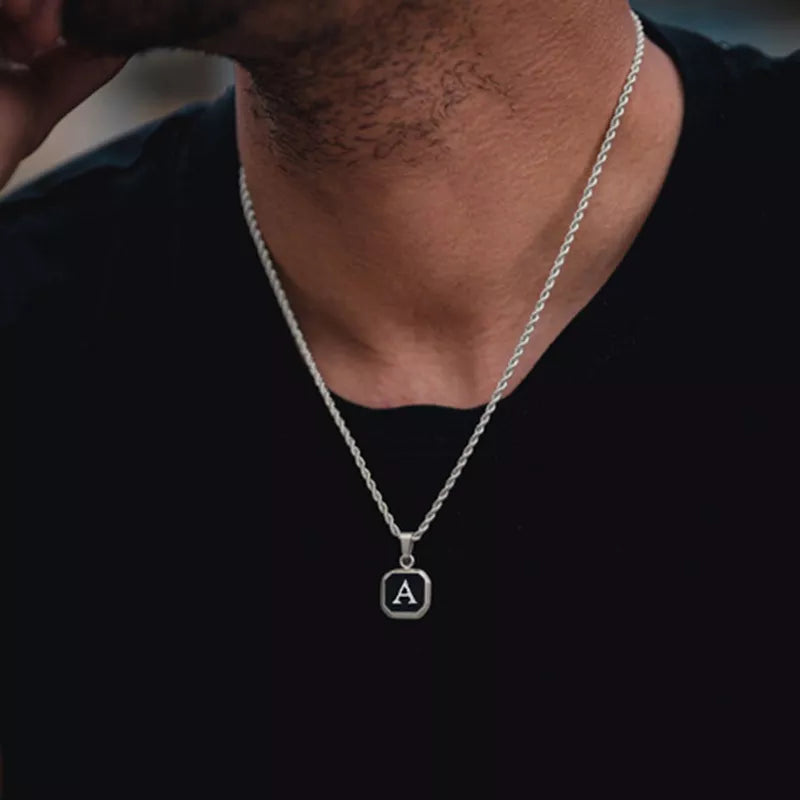 MGS Stainless Steel Square Simple Collar with A-Z Initial Letters Men Necklaces - Man Gifts Shop