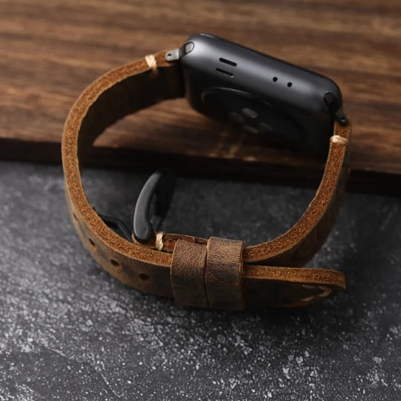 Handmade Genuine Leather Cowhide Apple Watch Watchband - Man Gifts Shop