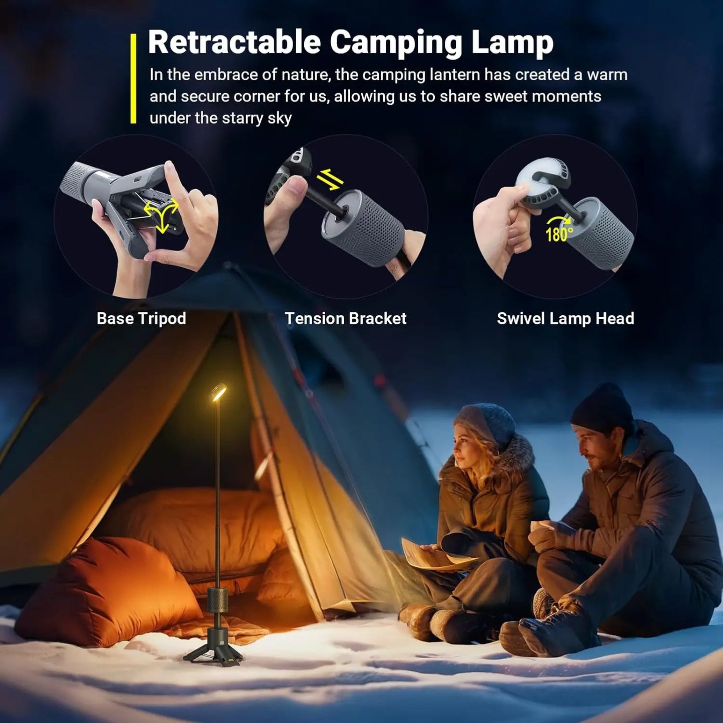 MGS LED Outdoor Camping Lantern, UBS Rechargeable, Outdoor Portable Lantern, IP65 Waterproof, Retractable