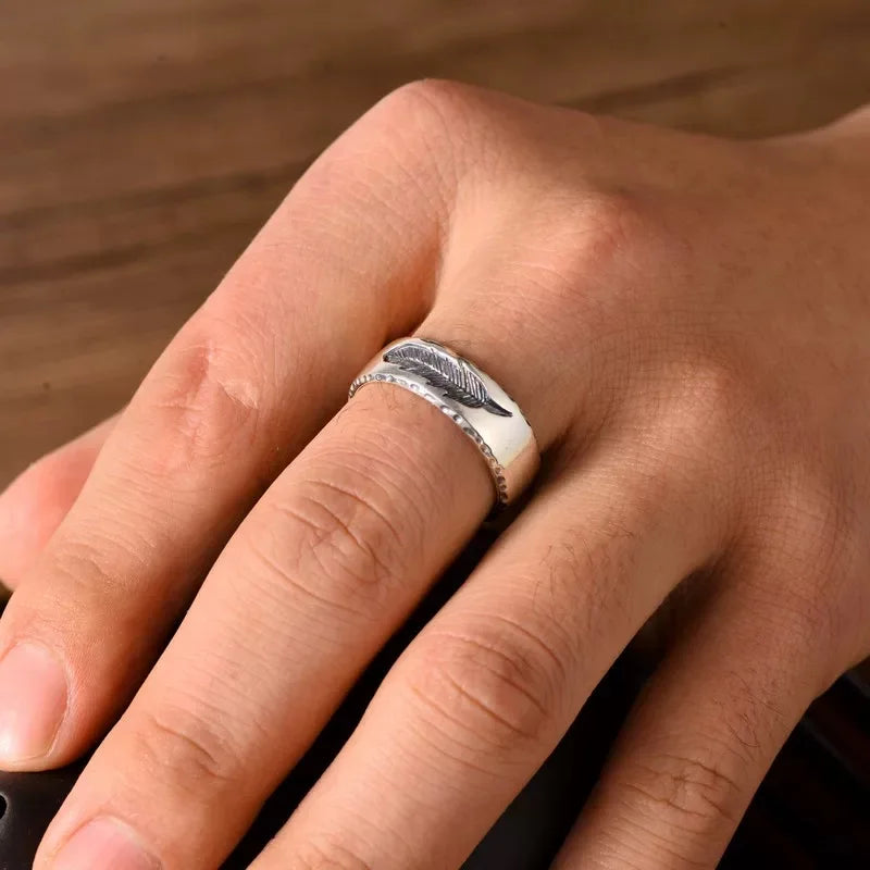 Discover Timeless Elegance with Our 925 Sterling Silver Creative Feather Ring for Men - A Real Silver Retro Plume Fashion Statement and Thoughtful Gift - Man Gifts Shop