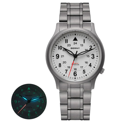 BERNY Men's Titanium Pilot Watch – Classic Field Quartz Wristwatch with Super Luminous Dial, Sapphire Crystal, 5ATM Water Resistant