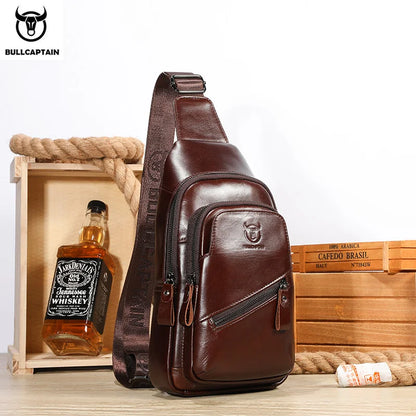 Original Bullcaptain Leather Sling Bag with USB Port – Premium Men's Chest Bag