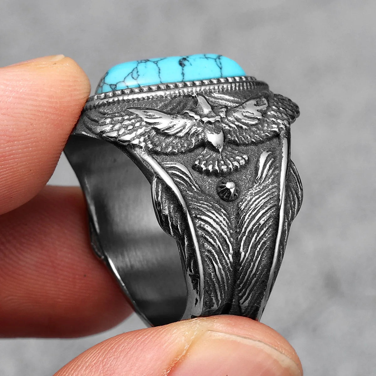 MGS 316L Stainless Steel Turquoise Gemstones Ring - Man Gifts Shop