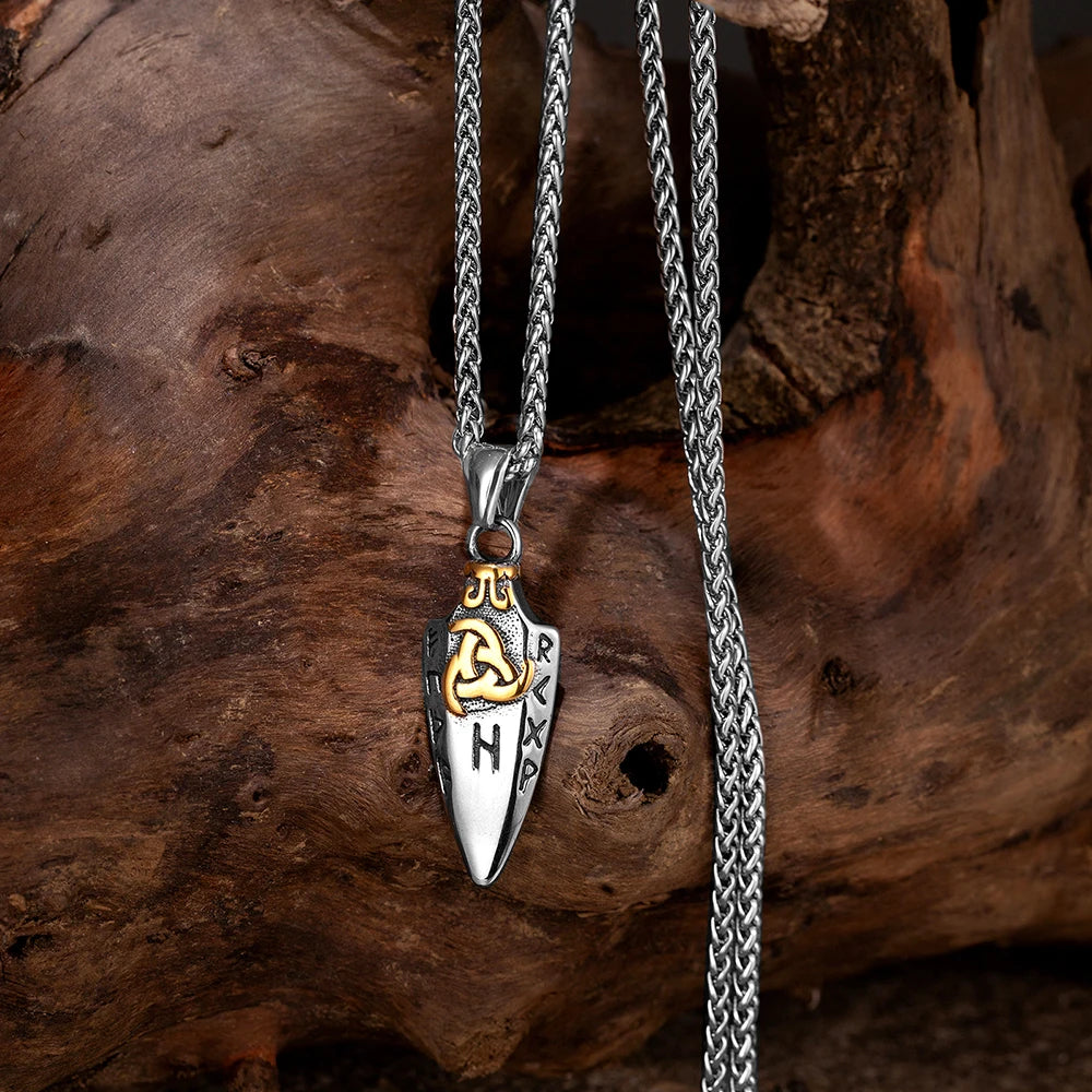 Empower Your Journey: Odin's Spear Gungnir Necklace in Gold Stainless Steel with Valknut Talisman