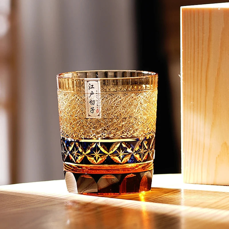 Limited Edition Edo Kiriko Hand-carved Amber Crystal Whiskey Glass (9oz)