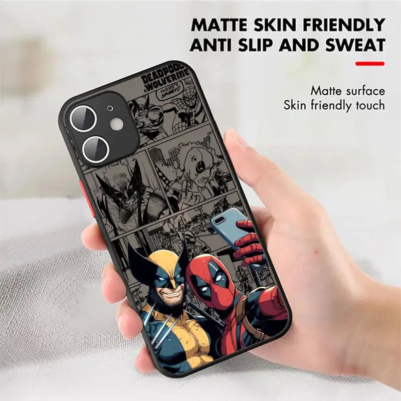 Marvel Deadpool and Wolverine Clear Matte Phone Case – Shockproof Silicone Bumper Case for iPhone 16/15/ Pro Max/ Plus