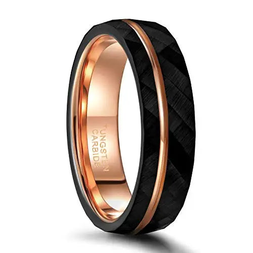 Elegance in Diversity: Black Tungsten Rings for Men and Women - Thin Rose Gold Groove, Hammered Wedding Bands in 4mm, 6mm, 8mm Widths, Comfort Fit, Sizes 5-14 - Man Gifts Shop