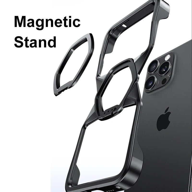 Metal Bumper MagSafe Case with Stand for iPhone 14/15 Pro Max – Aluminum Alloy Removable Cover