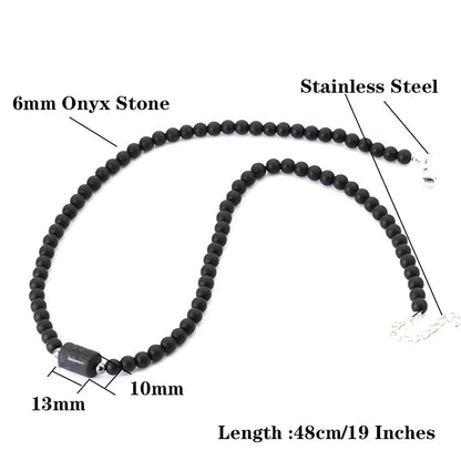 Black Onyx 12 Constellations Necklace for Men, 19 Inch Choker with Stainless Steel Buckle