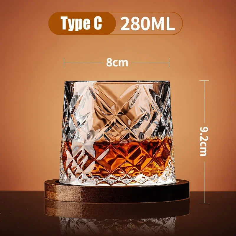 Crystal Base Tumbler: MGS Rotating Whiskey Glass - Elegant Drinkware for Home and Bar - Man Gifts Shop