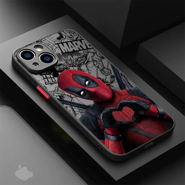 Marvel Deadpool Hard PC Luxury Matte Cover Case for iPhone 11, 12, 13, 14, 15, 16 Pro, Max, Mini, and Plus