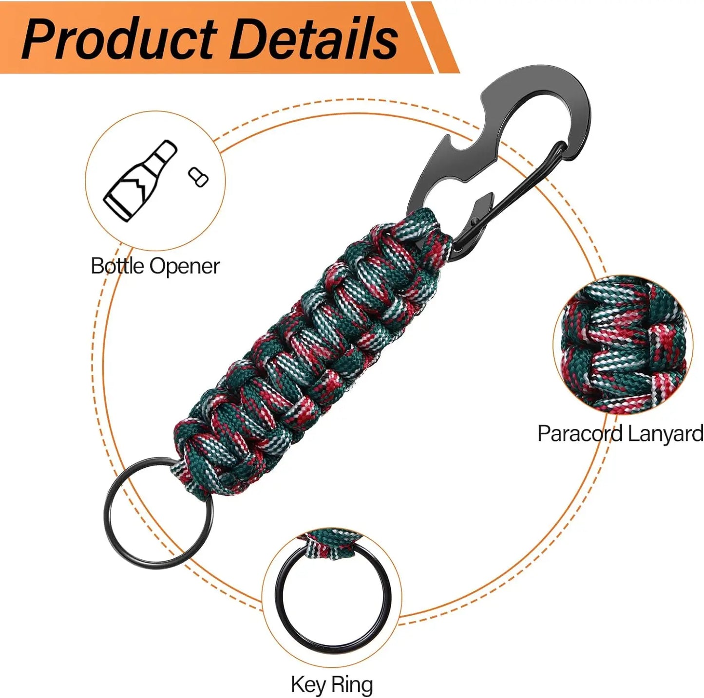 Paracord Keychain Survival Lanyard – Heavy Duty Military Braided Rope with Carabiner and Bottle Opener for Outdoor Camping & Hiking