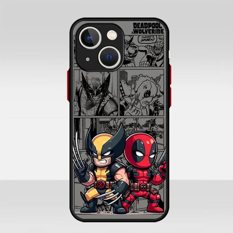 Marvel Deadpool and Wolverine Clear Matte Phone Case – Shockproof Silicone Bumper Case for iPhone 16/15/ Pro Max/ Plus