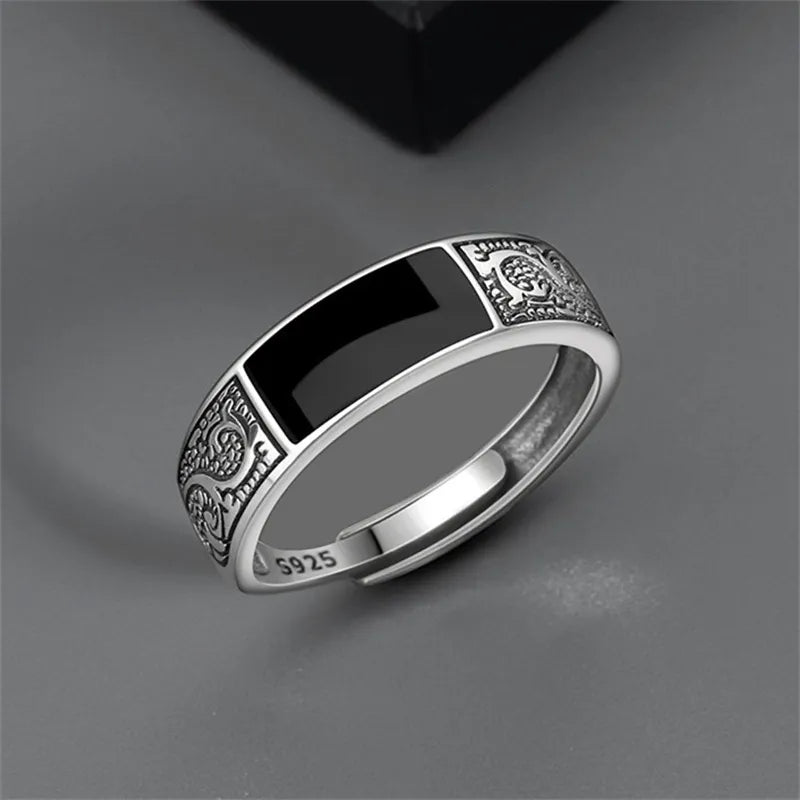 MGS 925 Sterling Silver Black Retro Dragon Pattern Ring For Men - Man Gifts Shop