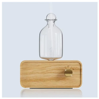 Glass Essential Oil Diffuser with Wood Grain Base – 2600mAh Aromatherapy Nebulizer for Home & Office