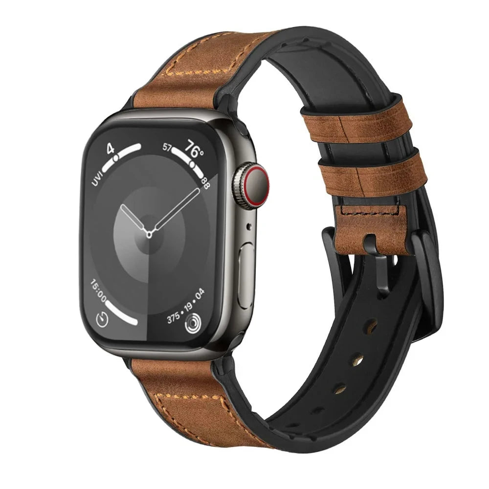 Hybrid Leather & Silicone Strap for Apple Watch – Stylish, Durable & Sweatproof